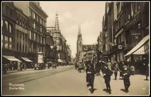 Ansichtskarte Magdeburg Breiter Weg Breiteweg Geschäfte Fotokarte 1927