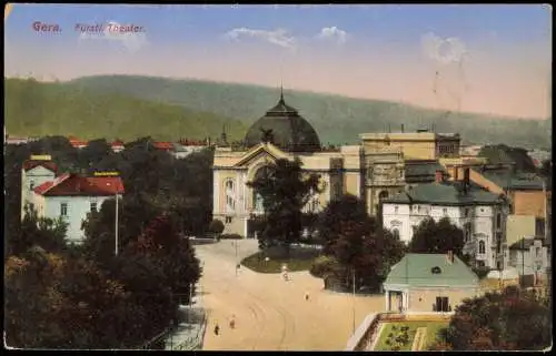 Ansichtskarte Gera Straßenpartie am Fürstl. Theater. 1913