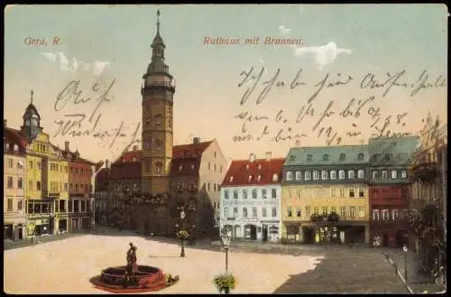 Ansichtskarte Gera Markt Rathaus Brunnen 1914