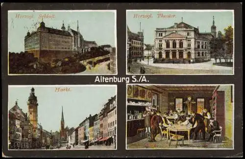 Ansichtskarte Altenburg Herzogl. Schloß. Markt. Theater 4 Bild 1917