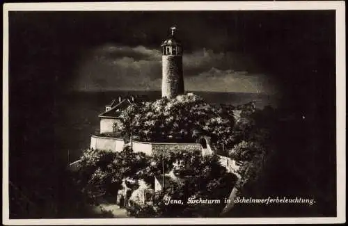 Ansichtskarte Jena Fuchsturm bei Nacht Scheinwerferbeleuchtung 1934