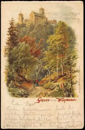 Ansichtskarte Litho AK Eisenach Gruss aus... Weg zur Wartburg 1898