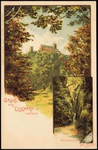 Ansichtskarte Litho AK Eisenach 2 Bild WARTBURG DRACHENSCHLUCH 1906