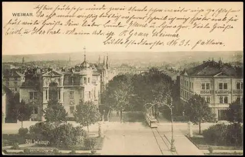 Ansichtskarte Weimar Straßenpartie Straßenbahn Hotel 1909