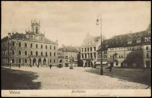 Ansichtskarte Weimar Marktplatz, Geschäfte 1909