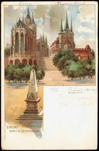 Ansichtskarte Erfurt Dom Severikirche Denkmal Künstler Litho 1898