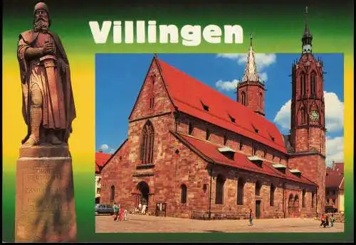 Ansichtskarte Villingen Schwenningen 2-Bild-Karte Denkmal und Kirche 1980