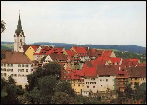 Engen (Hengau) Stadt-Teilansicht, Häuser Partie a.d. Kirche 1992