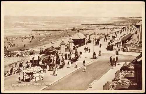 Postcard Cleveleys Promenade and Sands 1928