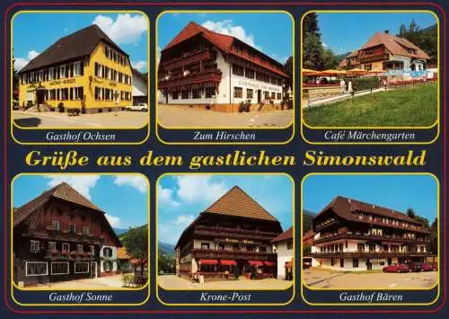 Simonswald Mehrbildkarte mit 6 Gasthöfen, Cafe, Gaststätten 1990