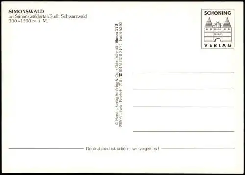 Simonswald Mehrbildkarte mit 6 Gasthöfen, Cafe, Gaststätten 1990