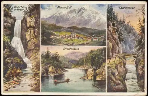 Ansichtskarte Mariazell 4 Bild Stadt Umland Aquarell Art 1928