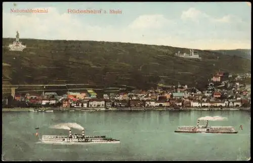 Rüdesheim (Rhein) Stadt Rheindampfer Nationaldenkmal Künstlerkarte 1913