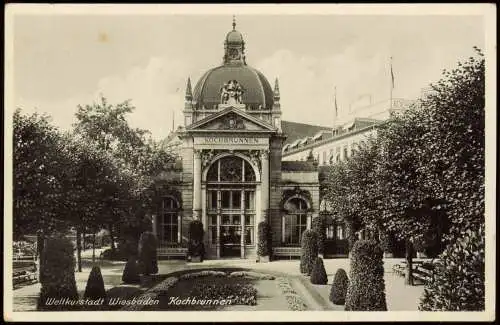 Ansichtskarte Wiesbaden Kochbrunnen 1940   2. Weltkrieg Feldpost gelaufen