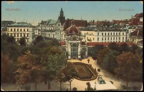 Ansichtskarte Wiesbaden   Partie am Kochbrunnen 1915   1. WK Feldpost gelaufen