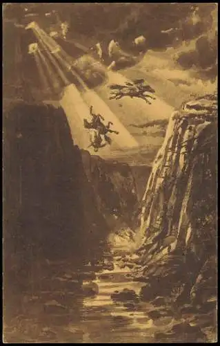 Ansichtskarte Thale (Harz) Roßtrappensprung, Künstlerkarte 1923