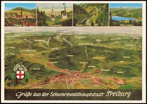 Freiburg im Breisgau Umland-Ansichten Reliefkarte Schwarzwald Region 1960