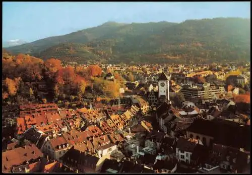 Freiburg im Breisgau Panorama-Ansicht Blick  Frau in Richtung Schwabentor 1980