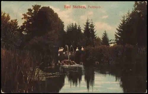 Ansichtskarte Bad Steben Parkteich Springbrunnen 1919