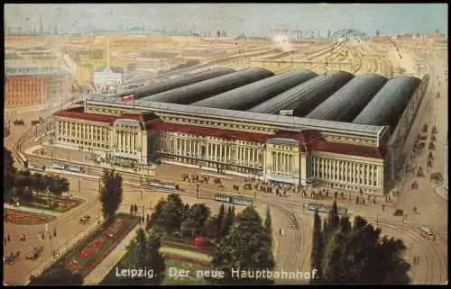 Ansichtskarte Leipzig Hauptbahnhof - Fernsicht auf die Stadt 1912