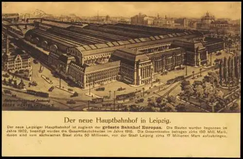 Ansichtskarte Leipzig Zeichnung Hauptbahnhof 1918