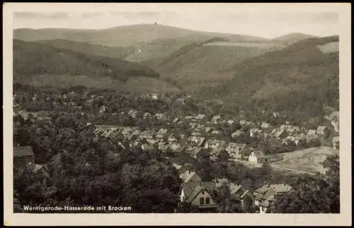 Ansichtskarte Hasserode-Wernigerode Stadtblick mit Brocken 1953