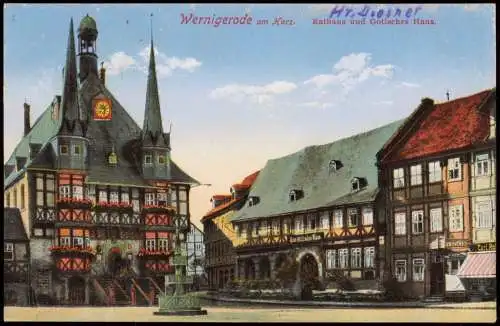 Ansichtskarte Wernigerode Rathaus und Gotisches Haus 1933