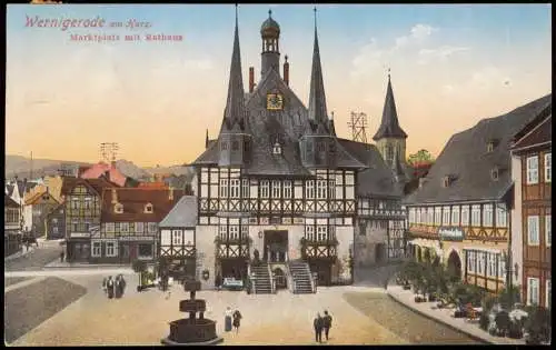 Ansichtskarte Wernigerode Marktplatz mit Rathaus 1924