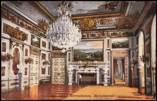 Ansichtskarte Chiemsee Kgl. Schloß Herrenchiemsee, Hartschiersaal 1918