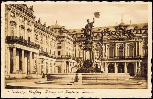 Ansichtskarte Würzburg Residenz mit Frankonia-Brunnen 1936