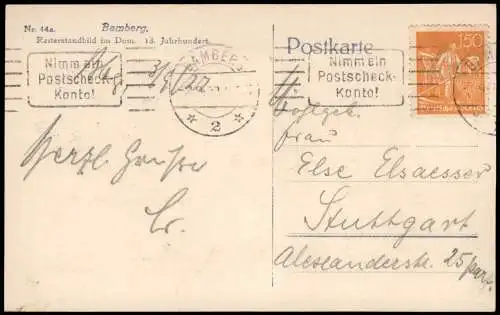 Ansichtskarte Bamberg Reiterstandbild im Dom 1922