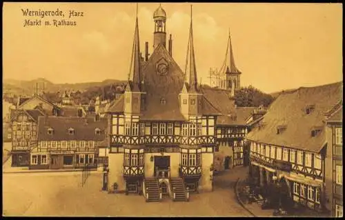 Ansichtskarte Wernigerode Markt m. Rathaus 1917