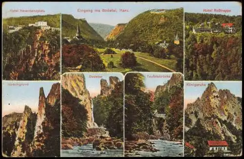 Thale  Harz Bodetal Teufelsbrücke, Hirschgrund-Felsen, Berghotel Roßtrappe 1912