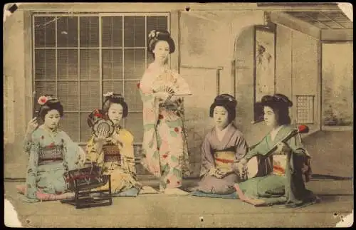 Postcard Japan Typen Japan 芸者 Frauen Musik 1909