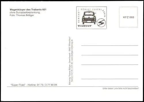 Ansichtskarte  Wagenkörper des Trabants 601 Trabant / Trabi Auto 1999