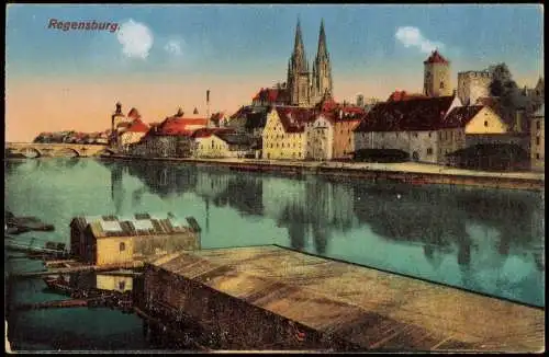 Ansichtskarte Regensburg Panorama mit Dampferanlegestelle 1914