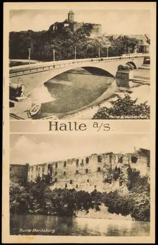 Halle (Saale) 2-Bild-Karte mit Ruine Moritzburg und Giebichenstein 1947