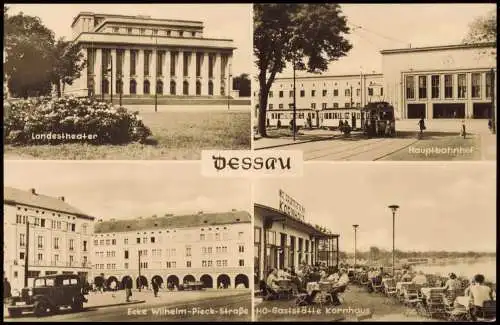 Dessau-Dessau-Roßlau DDR Mehrbildkarte u.a. mit Landestheater Hauptbahnhof 1958