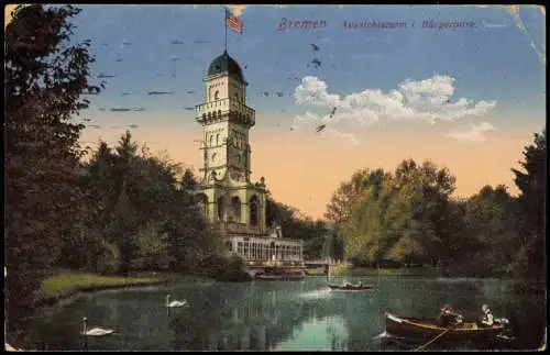 Ansichtskarte Bremen Aussichtsturm i. Bürgerpark 1917   Feldpoststempel WK1