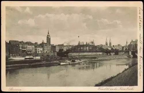 Ansichtskarte Bremen Panorama-Ansicht Weserbild an der Kaiserbrücke 1928