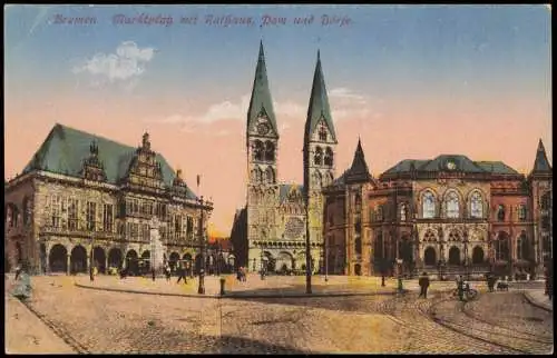 Ansichtskarte Bremen Marktplatz mit Rathaus, Dom und Börse 1910