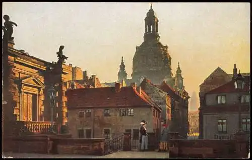 Innere Altstadt-Dresden Frauenkirche und Rathausturm Stimmungsbild 1914