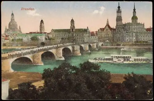 Ansichtskarte Dresden Stadt und Elbdampfer 1914