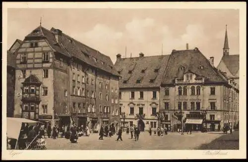 Postcard Eger Cheb Markttreiben am Stadthaus 1938