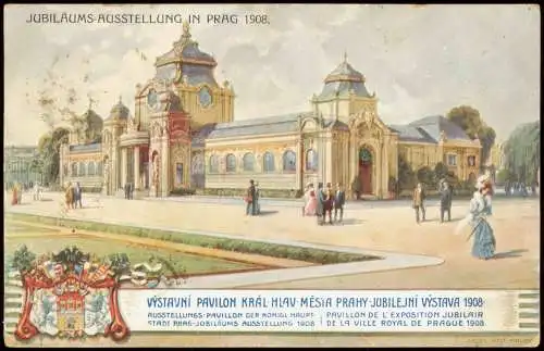 Postcard Prag Praha JUBILÄUMS-AUSSTELLUNG Künstlerkarte 1908