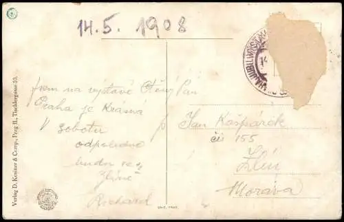 Postcard Prag Praha JUBILÄUMS-AUSSTELLUNG Künstlerkarte 1908