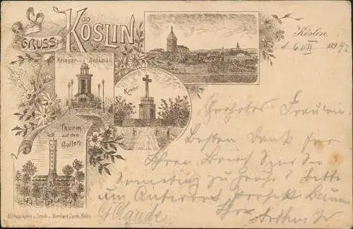 Köslin Koszalin Kriegerdenkmal Kreuz Turm Votläufer Ak 1897  Pommern Pomorskie