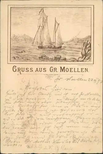 Postcard Großmöllen Mielno Segelboot 1897  Vorläufer AK gel. Schlawe Pommern