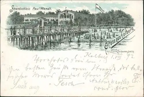 Postcard Litho AK Kolberg Kołobrzeg Strandschloß 1897   gel. Schlawe Pommern