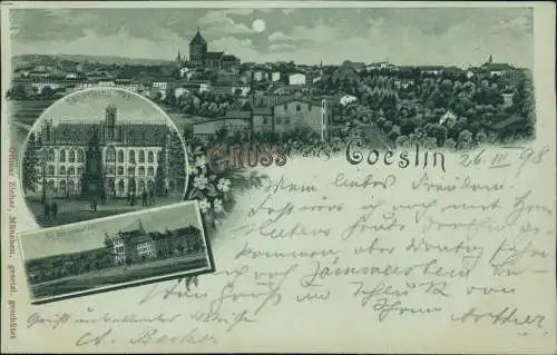 Köslin Koszalin Mondschein Ak Stadt Schule Post 1898  grl. Bahnpoststempel